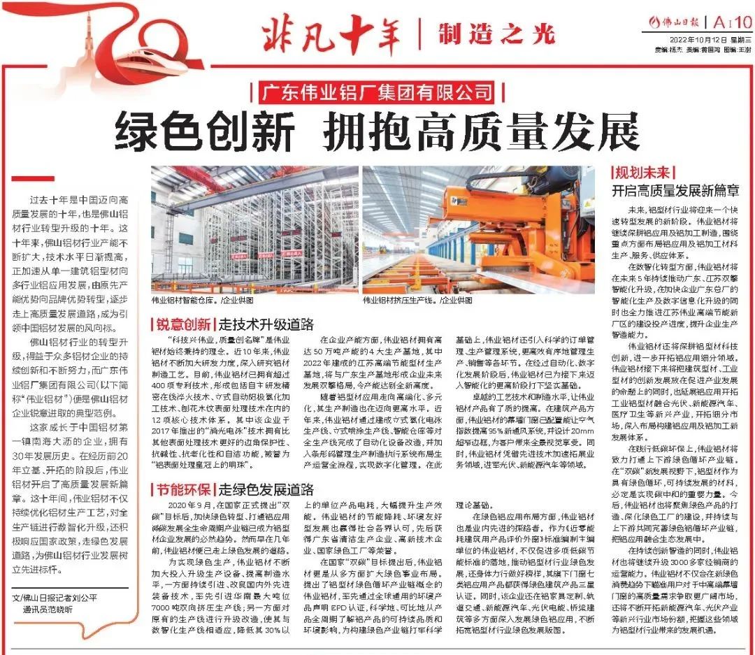 尊龙人生就是博首页铝材：：：绿色立异，，拥抱高质量开展 | 佛山日报专题报道